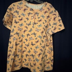 Butterfly Print Button-Up Top